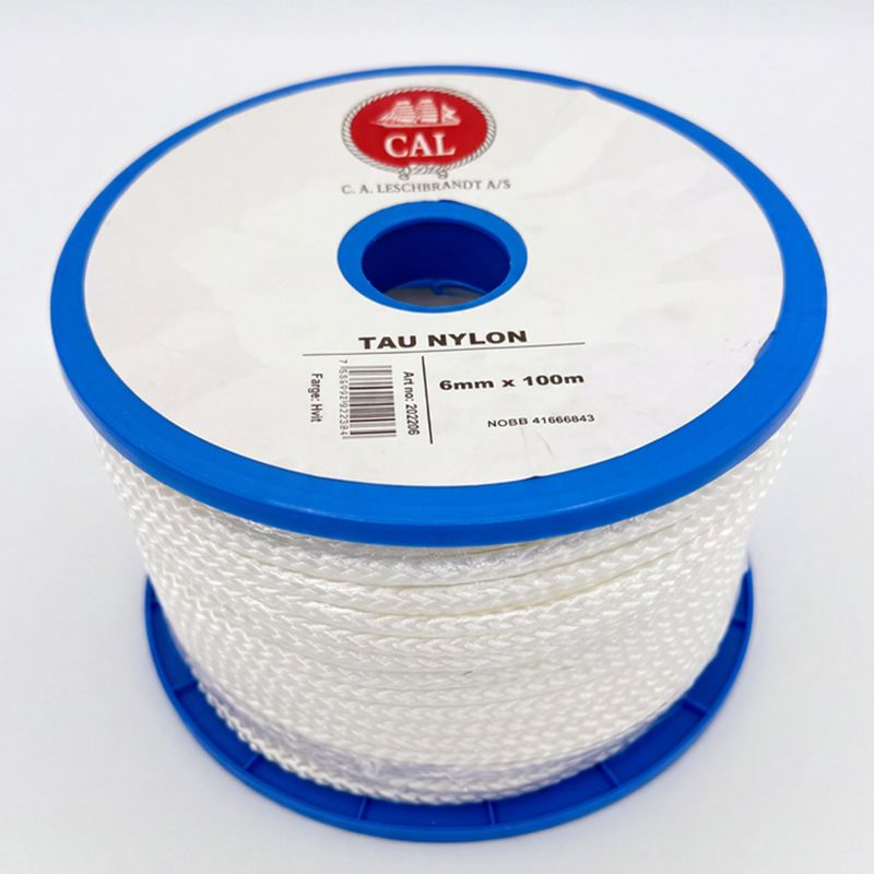 Flätad nylon 6mm 100m vit